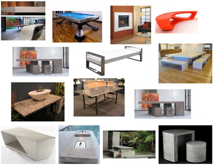 polished concrete furniture and benchtops